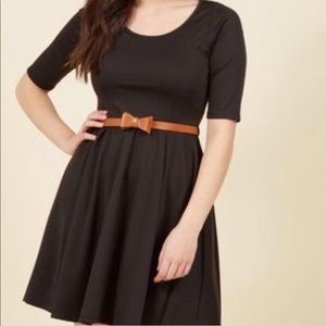 Modcloth | Black Flare Dress with Belt